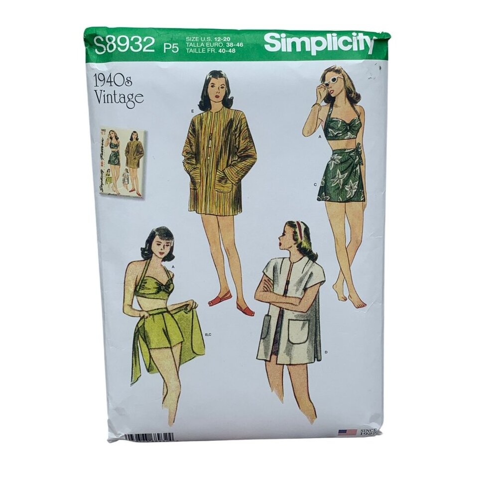 Simplicity Misses 1940's Bikini Top Skirt Coat Sewing Pattern Size 12 14 16 18 2